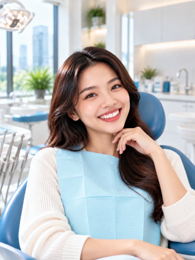 Pasien perempuan Indonesia dengan senyum alami dan percaya diri di klinik Dentis